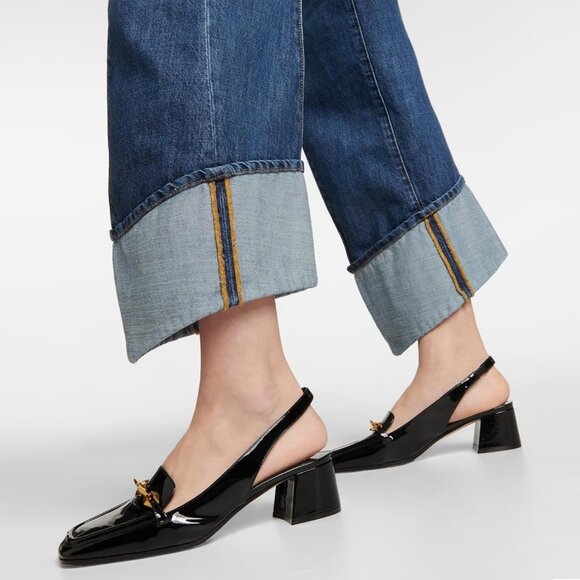 🆕Slingback Heels for Women Square Chunky Block Heel Slip-On Faux Leather Black - Picture 2 of 5